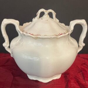 Antique Johnson Brothers White Porcelain Sugar Bowl Gold Trim c.1900's England